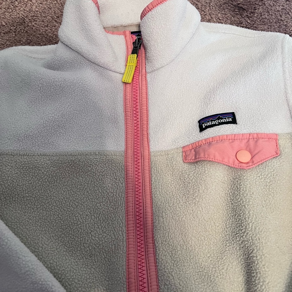 Patagonia White Fleece Jacket with Pink Accents